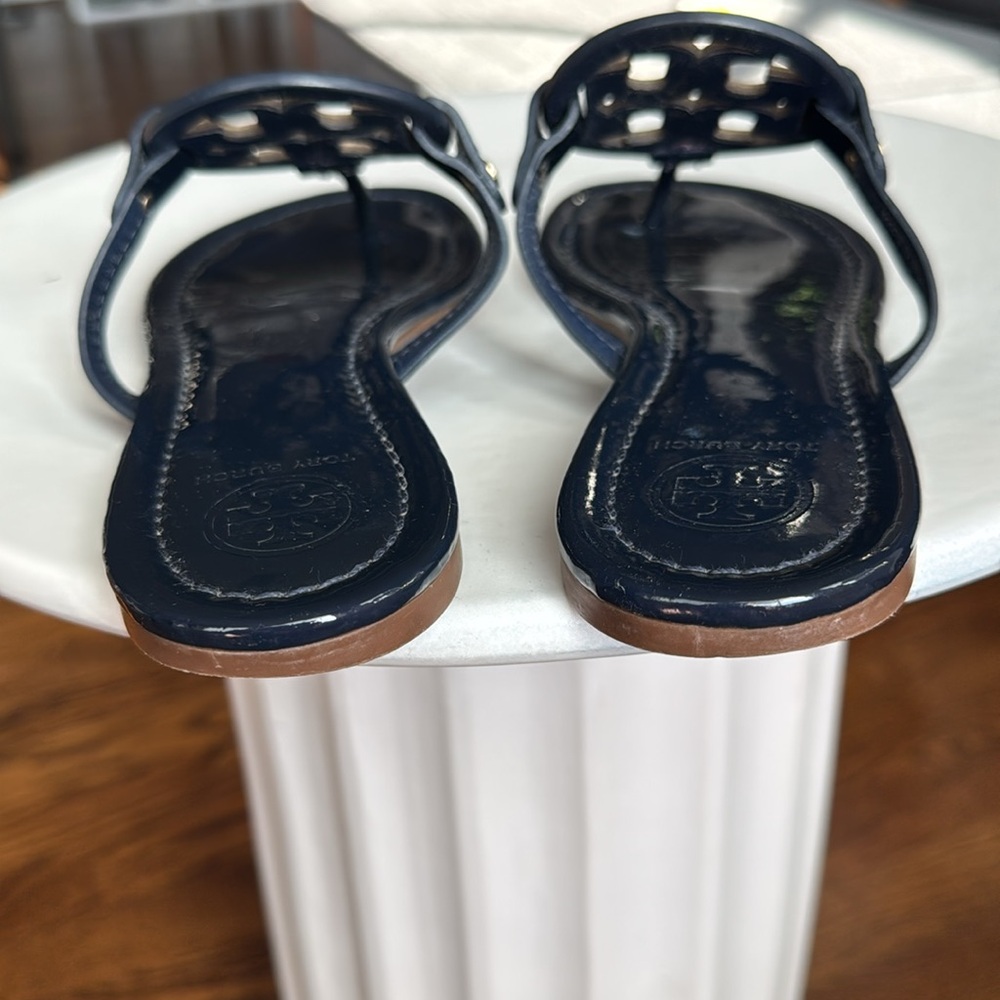 Tory Burch Navy Miller Sandals Multicolor Logo Size 8.5 - Picture 11 of 13